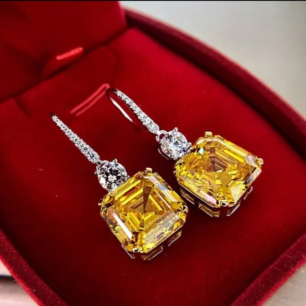 Exquisite Citrine Dangle Earrings 925 Silver Plated.